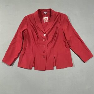 Roaman's Button Down Blouse Collared Red Women's Plus Size 20W‎ Split Hem Career